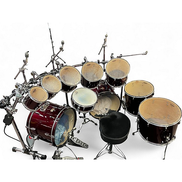 Used Pearl 9 Piece Export Wine Red Drum Kit