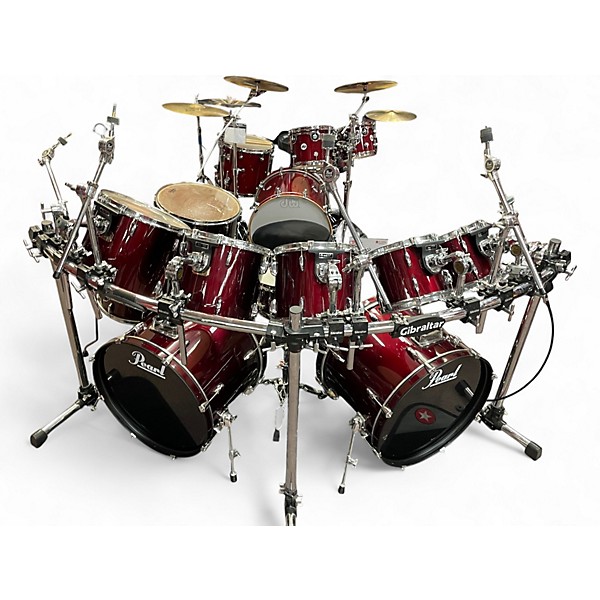 Used Pearl 9 Piece Export Wine Red Drum Kit
