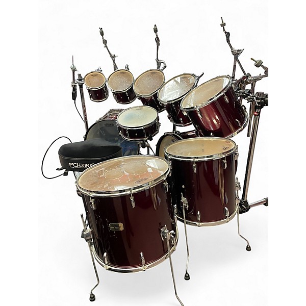 Used Pearl 9 Piece Export Wine Red Drum Kit
