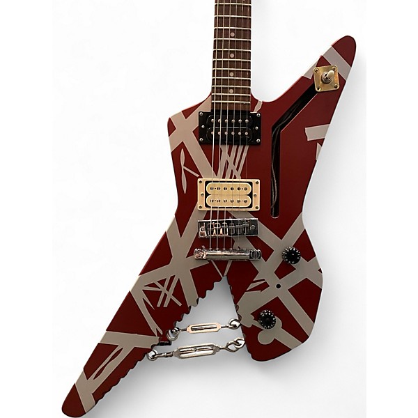 Used EVH Striped Series Shark Red with Black and White Stripes Solid Body Electric Guitar