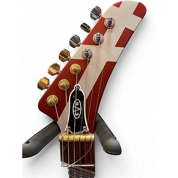 Used EVH Striped Series Shark Red with Black and White Stripes Solid Body Electric Guitar