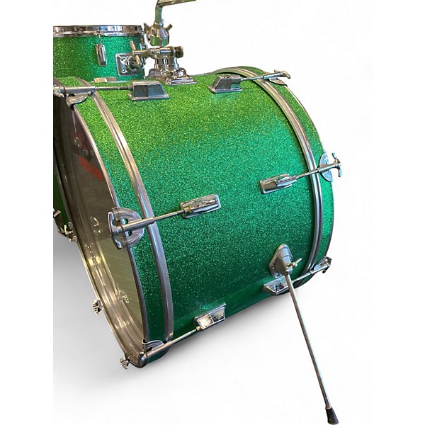 Used Pearl 3 Piece Down Beat Green Sparkle Rewrap Drum Kit