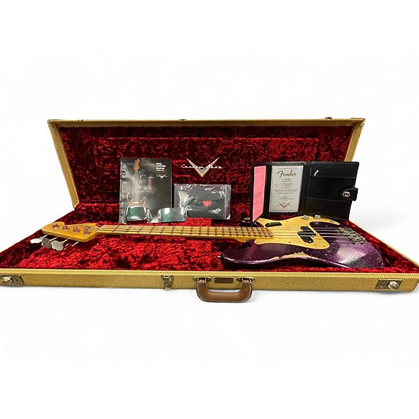 Used Fender CUSTOM SHOP 58 P BASS HEAVY RELIC MAGENTA SPARKLE Electric Bass Guitar