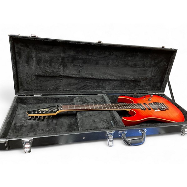 Used 2001 Ibanez PRESTIGE RG2680 Deep Red Flame Top Solid Body Electric Guitar