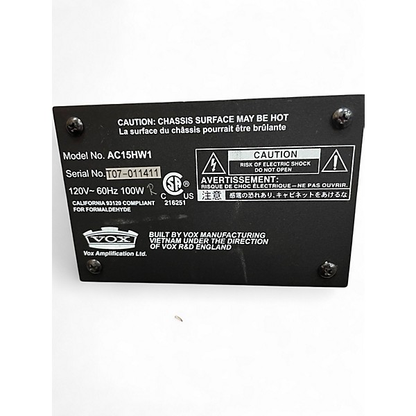 Used VOX AC15HW1 1x12 15W Hand Wired Tube Guitar Combo Amp