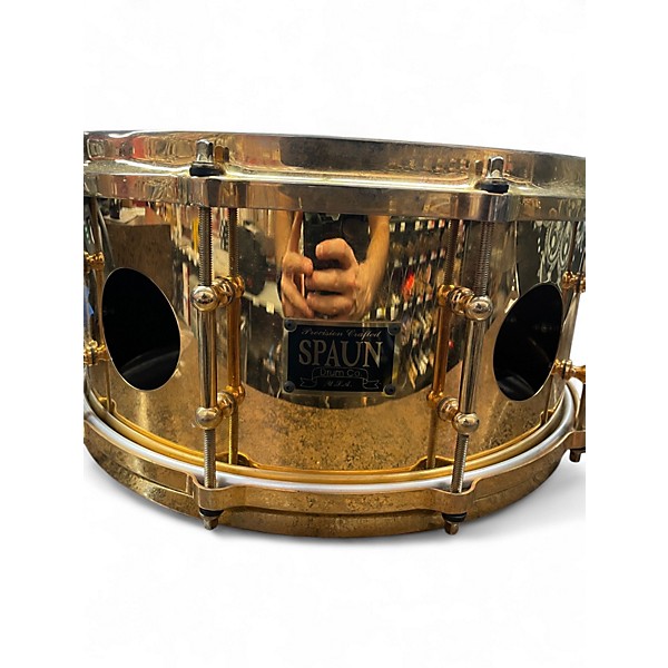 Used Spaun 14in VENTED STEEL SNARE DRUM GOLD Drum