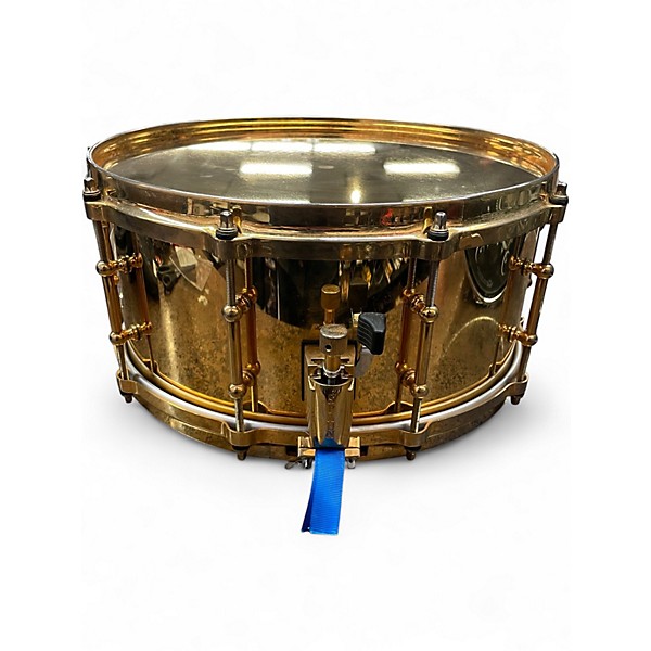 Used Spaun 14in VENTED STEEL SNARE DRUM GOLD Drum