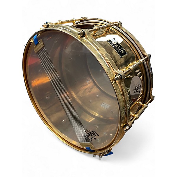 Used Spaun 14in VENTED STEEL SNARE DRUM GOLD Drum