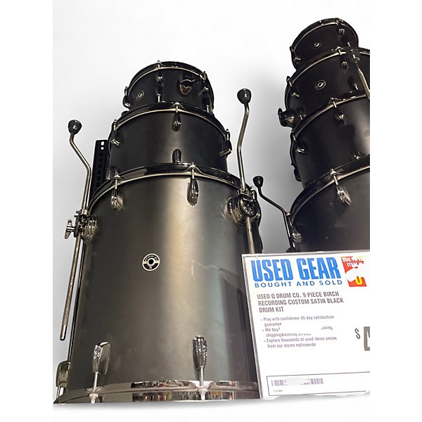 Used Q Drum Co. 9 Piece Birch Recording Custom Satin Black Drum Kit