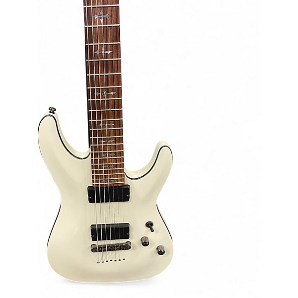 Used Schecter Guitar Research Demon 7 String White Solid Body Electric Guitar