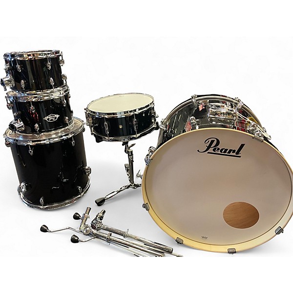 Used Pearl 5 Piece Export Series 5-Piece Drum Kit Black and Silver Drum Kit