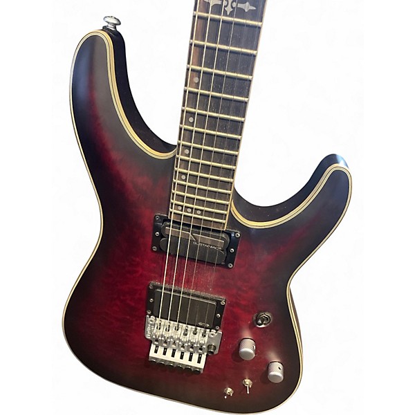 Used Schecter Guitar Research C1 Platinum FR S Satin Crimson Red Burst Solid Body Electric Guitar