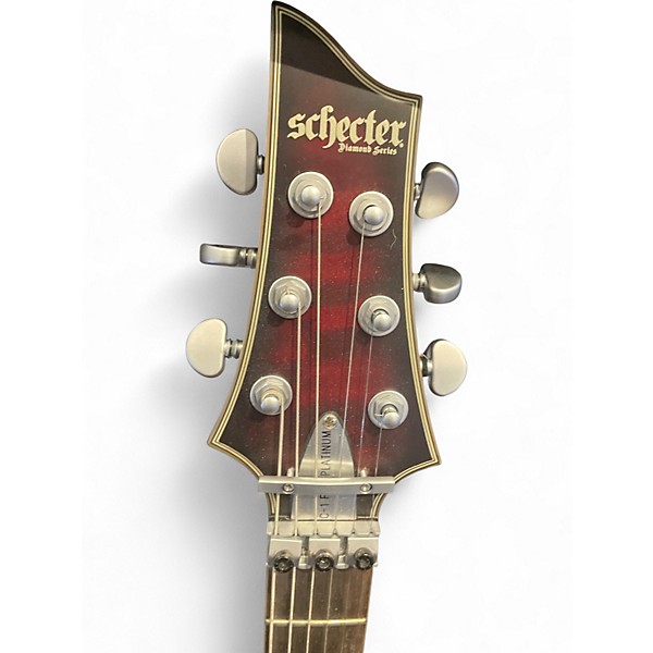 Used Schecter Guitar Research C1 Platinum FR S Satin Crimson Red Burst Solid Body Electric Guitar