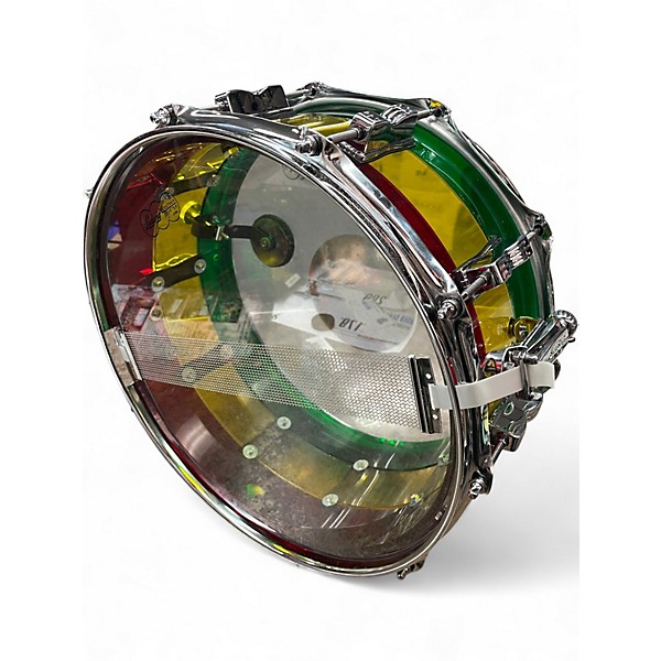 Used Ludwig 14in Vistalite Island Sunset Snare GREEN, YELLOW, RED Drum