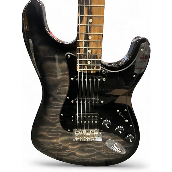 Used Fender American QMT Strat HSS Pale Moon Trans Black Trans Black Solid Body Electric Guitar