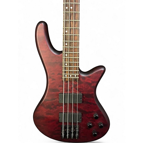 Used Schecter Guitar Research Stiletto Custom 4 String Crimson Red Trans Electric Bass Guitar