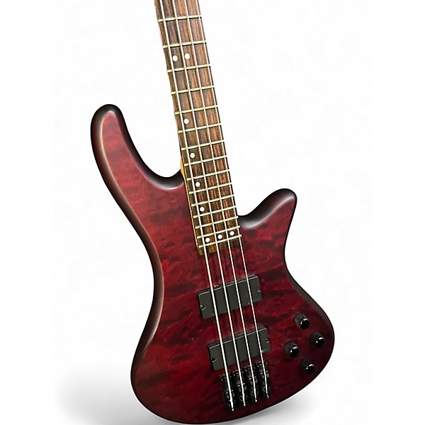 Used Schecter Guitar Research Stiletto Custom 4 String Crimson Red Trans Electric Bass Guitar