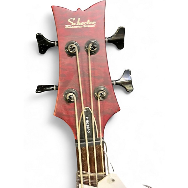 Used Schecter Guitar Research Stiletto Custom 4 String Crimson Red Trans Electric Bass Guitar