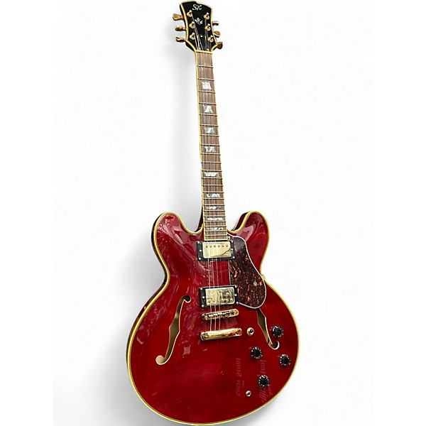 Used SX 335 Style Trans Red Hollow Body Electric Guitar