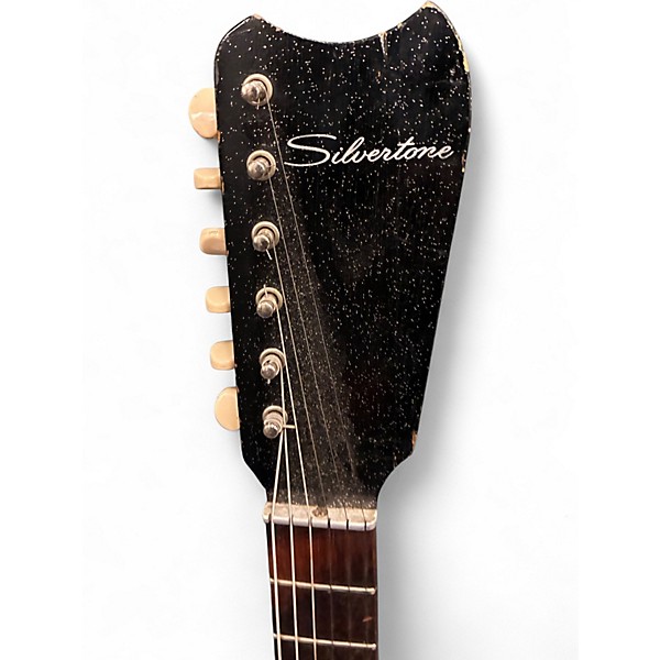 Vintage 1960s Silvertone 1448 Black Sparkle Solid Body Electric Guitar