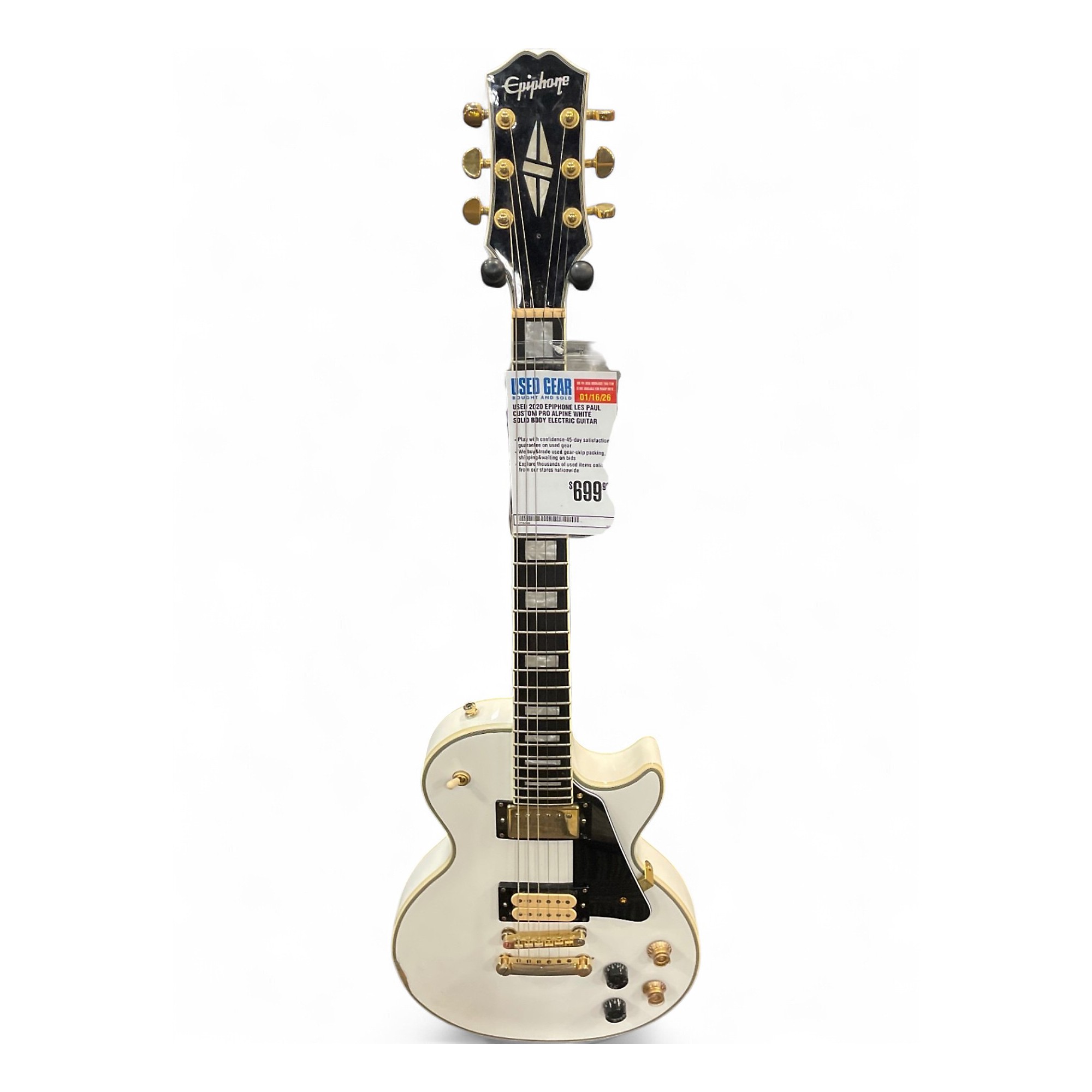 Used 2020 Epiphone Les Paul Custom Pro Alpine White Solid Body