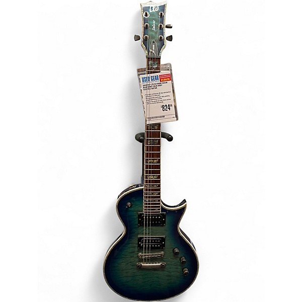 Used ESP LTD EC100QM Ocean Blue Burst Solid Body Electric Guitar