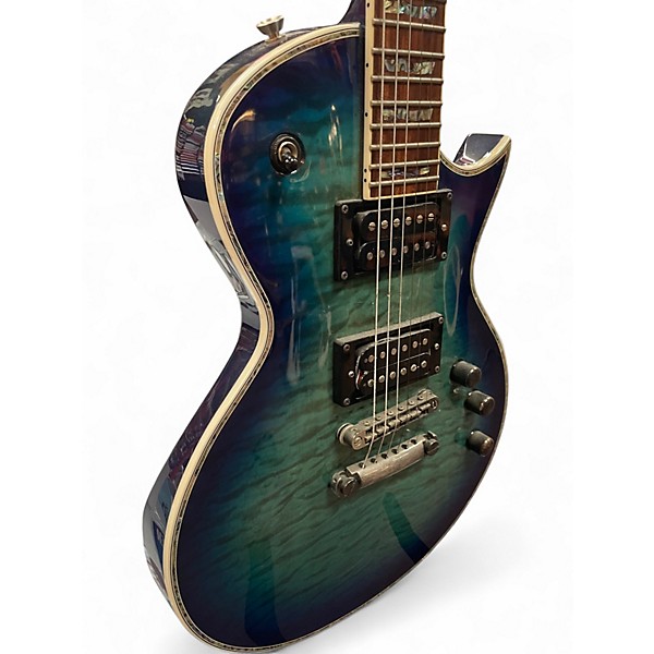 Used ESP LTD EC100QM Ocean Blue Burst Solid Body Electric Guitar