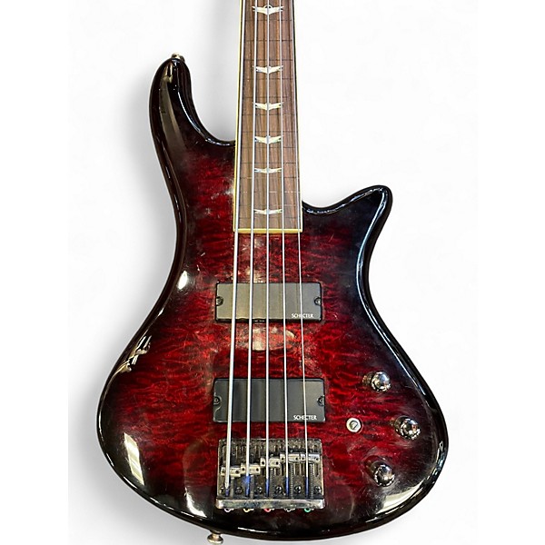 Used Schecter Guitar Research Stiletto Extreme 5 String Fretless Black Cherry Electric Bass Guitar