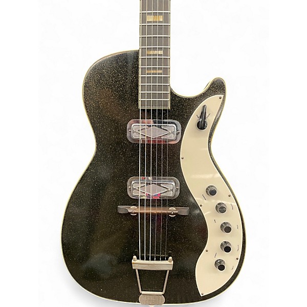 Vintage 1960s Silvertone Jupiter 1483 Black Sparkle Solid Body Electric Guitar