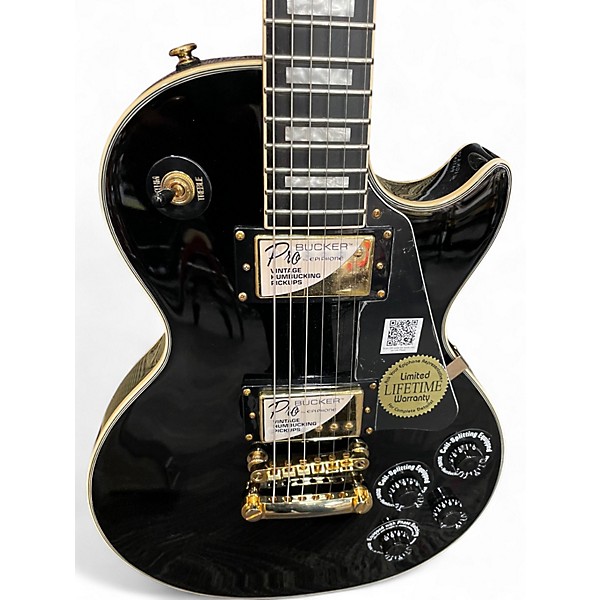 Used Epiphone Les Paul Custom Pro Black and Silver Solid Body Electric Guitar