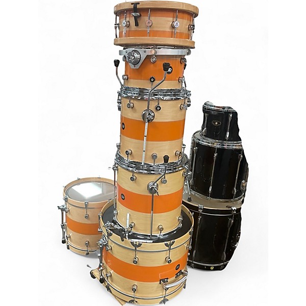 Used Risen 6 Piece Custom Worship Kit Natural Orange Stripe Drum Kit
