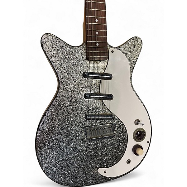 Vintage 1980s Danelectro DC-3 Silver Sparkle Hollow Body Electric Guitar