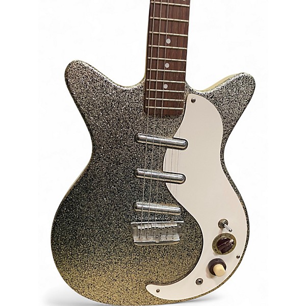 Vintage 1980s Danelectro DC-3 Silver Sparkle Hollow Body Electric Guitar
