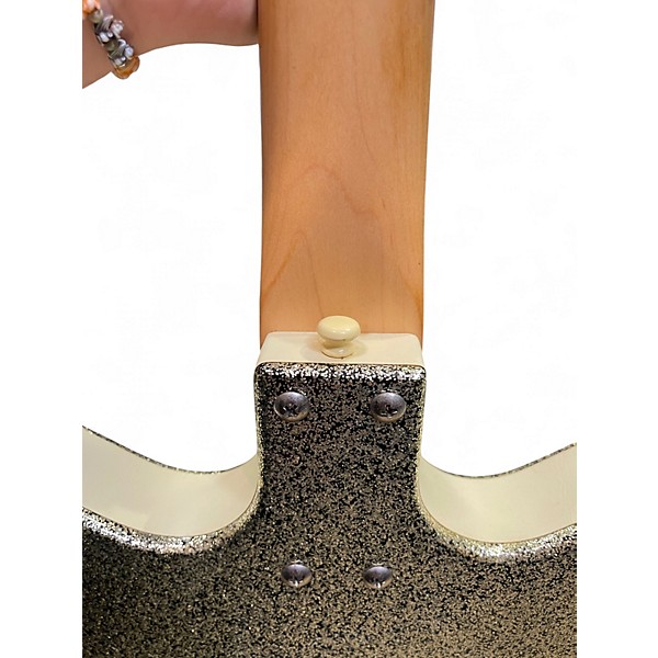 Vintage 1980s Danelectro DC-3 Silver Sparkle Hollow Body Electric Guitar