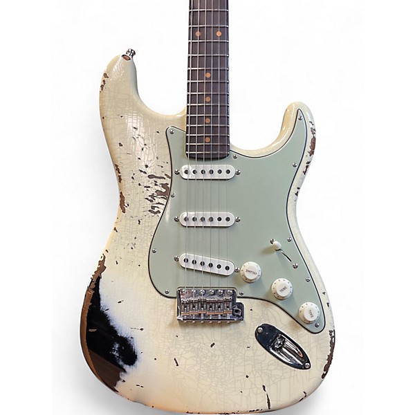 Used Fender Custom Shop GT11 Stratocaster Heavy Relic Olympic White over Black Solid Body Electric Guitar