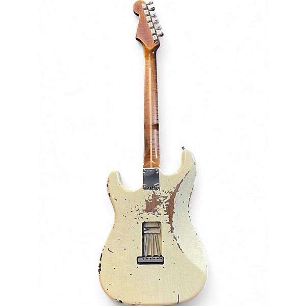 Used Fender Custom Shop GT11 Stratocaster Heavy Relic Olympic White over Black Solid Body Electric Guitar