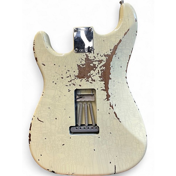 Used Fender Custom Shop GT11 Stratocaster Heavy Relic Olympic White over Black Solid Body Electric Guitar
