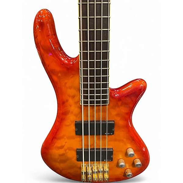 Used Schecter Guitar Research Damien Elite 5 String Orange Electric Bass Guitar