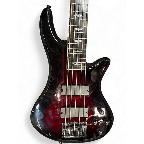 Used Schecter Guitar Research Stiletto Extreme 5 String Crimson Red Trans Electric Bass Guitar
