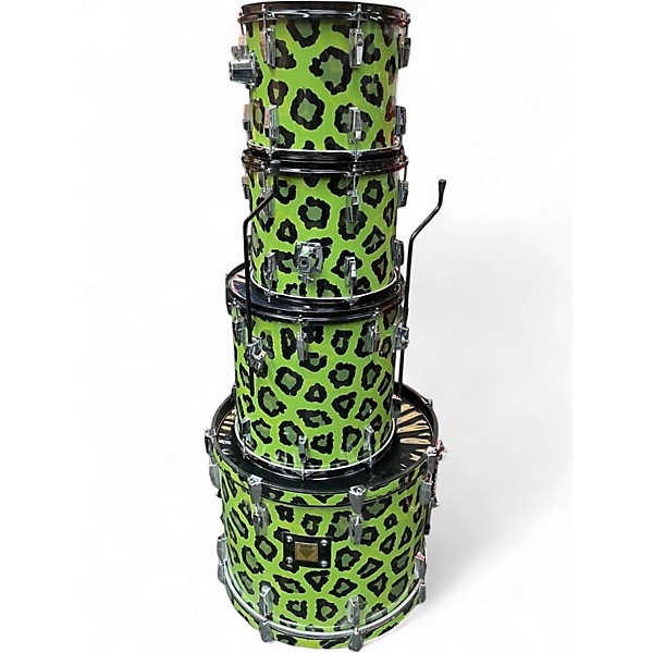 Used Yamaha 4 Piece Power V Green Leapord Drum Kit