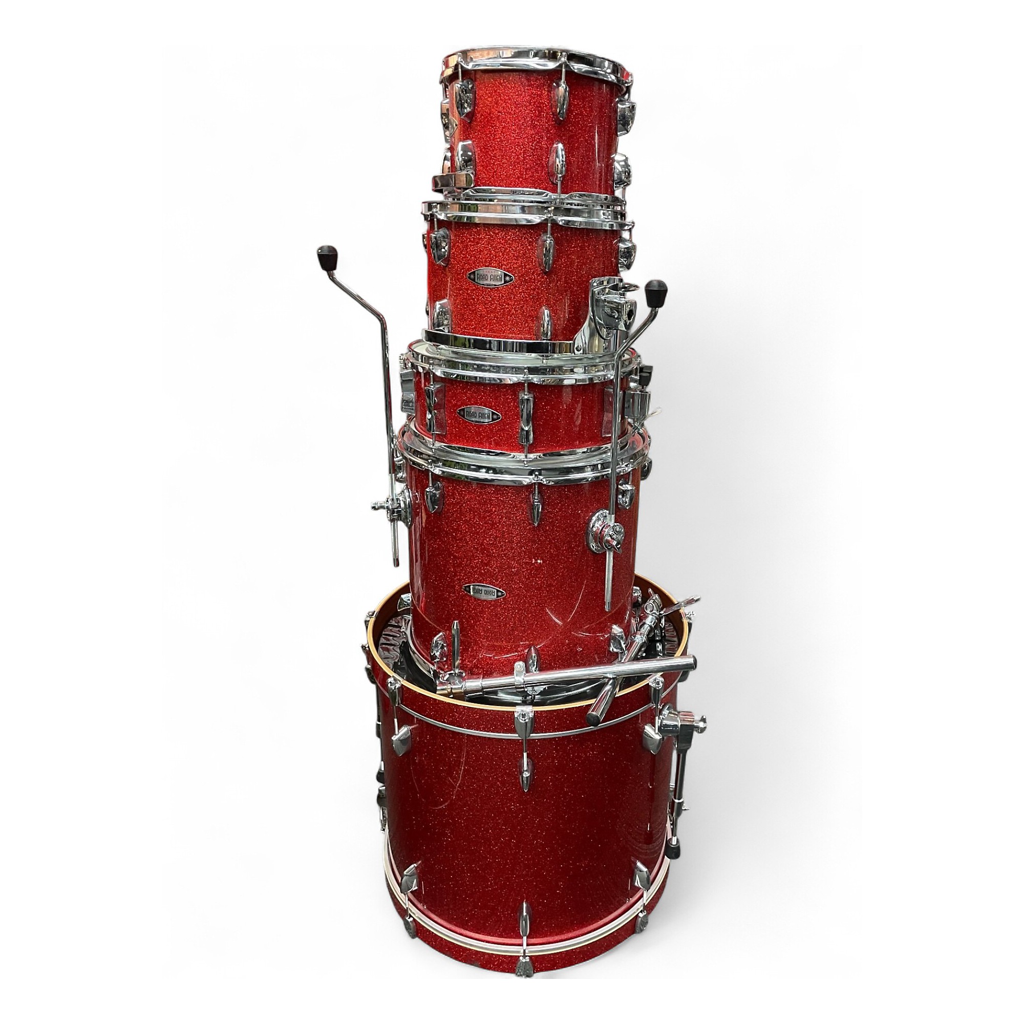 Used Sakae 5 Piece Road Anew Red Sparkle Drum Kit Red Sparkle