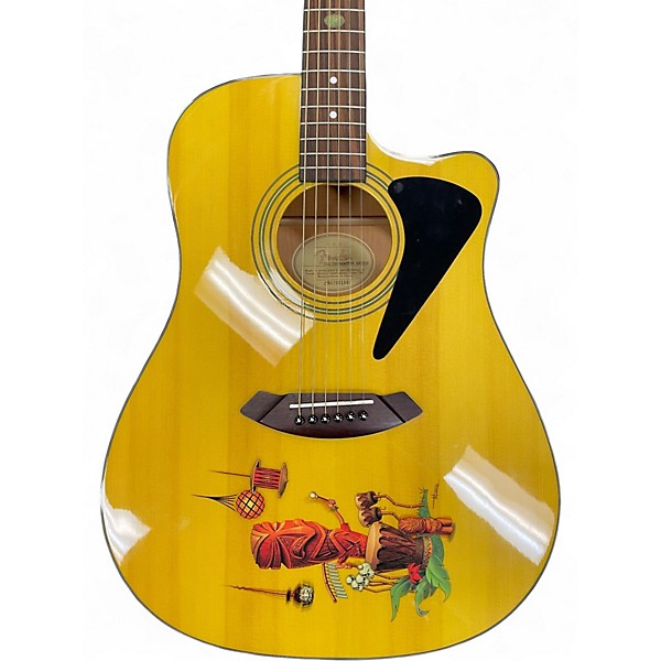 Used Fender Tiki Drummers Green Natural Acoustic Electric Guitar