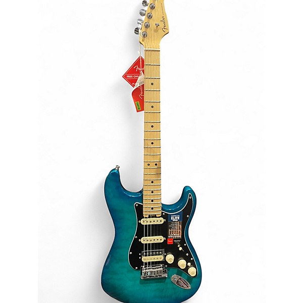 Used Fender American Elite Stratocaster Aqua Marine quilt Solid Body Electric Guitar