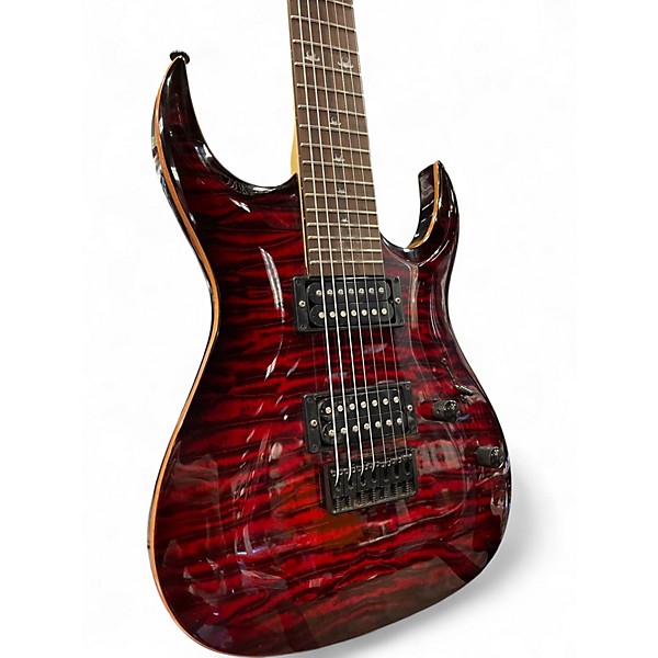 Used Volgoa 7 string guitar Candy Apple Red Solid Body Electric Guitar