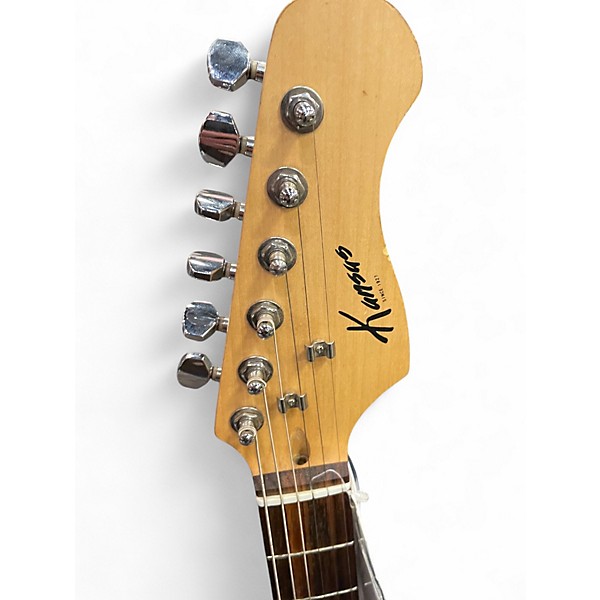 Used Kansas STRATOCASTER Black and White Solid Body Electric Guitar