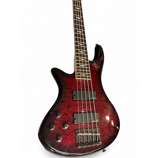 Used Schecter Guitar Research Diamond Passive Custom Active 5 String Left Handed Dark Cherry Burst Electric Bass Guitar