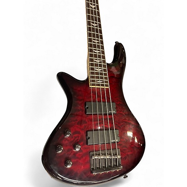 Used Schecter Guitar Research Diamond Passive Custom Active 5 String Left Handed Dark Cherry Burst Electric Bass Guitar