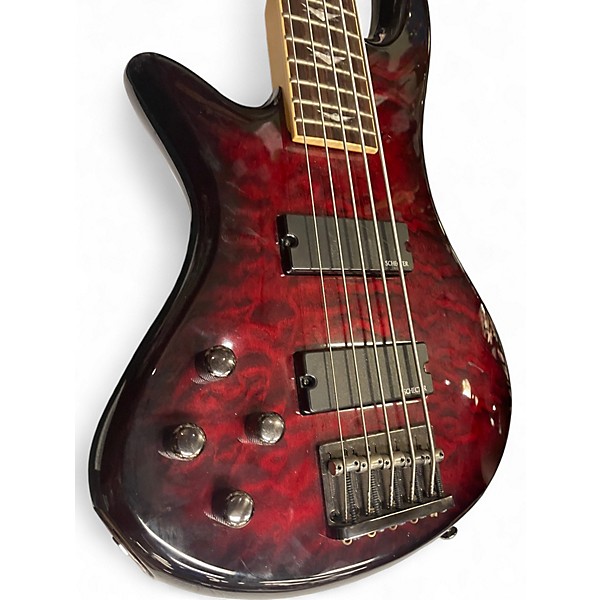 Used Schecter Guitar Research Diamond Passive Custom Active 5 String Left Handed Dark Cherry Burst Electric Bass Guitar