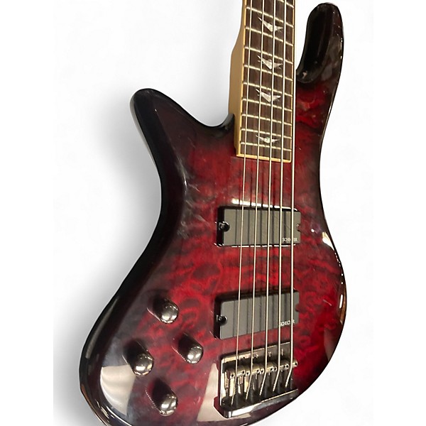 Used Schecter Guitar Research Diamond Passive Custom Active 5 String Left Handed Dark Cherry Burst Electric Bass Guitar