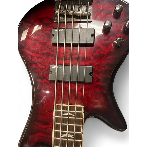 Used Schecter Guitar Research Diamond Passive Custom Active 5 String Left Handed Dark Cherry Burst Electric Bass Guitar